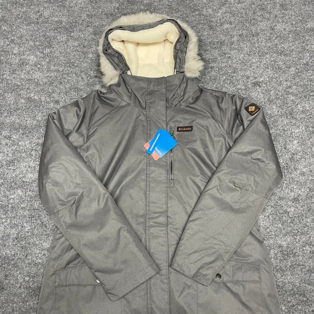 Columbia Long Jacket Womens XXL 2XL Grey Suttle Mountain Insulated Faux Fur Hood - Picture 2 of 15